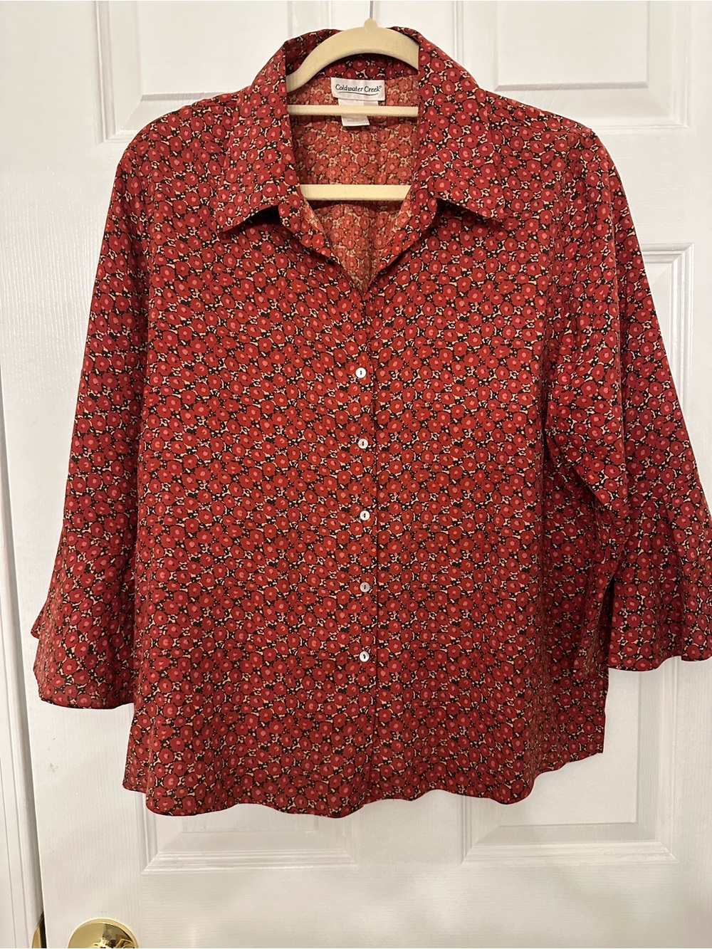 Coldwater Creek Red Floral Button-Down Shirt